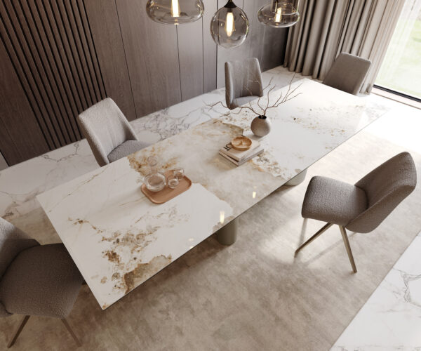 Jídelní stůl Edge 300x100 keramický Minas Melange bílo-béžový Troa kovový efekt povrch titanový - Image 4