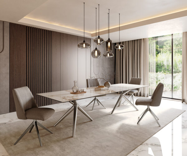 Jídelní stůl Edge 300x100 keramický Minas Melange bílo-béžový Estelar kulatý z nerezové oceli - Image 6