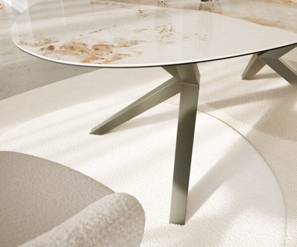 Jídelní stůl Edge Oval 220x120 keramický Minas Melange bílo-béžový Zenthara hranatý kovový efekt povrchová úprava titanová - Image 5