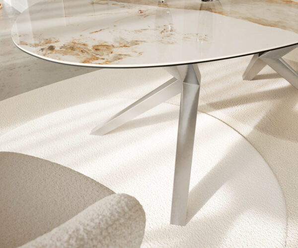 Jídelní stůl Edge Oval 220x120 keramický Minas Melange bílo-béžový Zenthara hranatý z nerezové oceli - Image 5