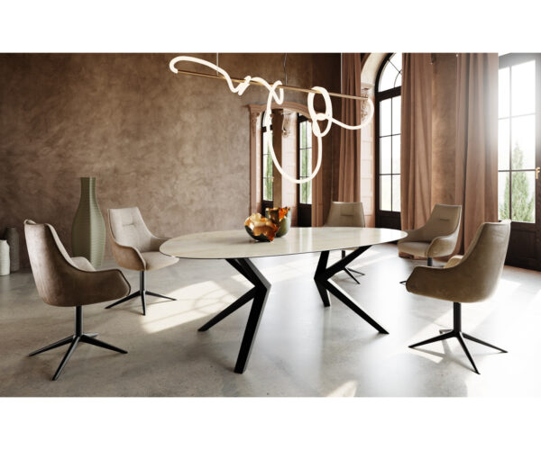Jídelní stůl Edge Oval 220x120 keramický Iris FMG Onice Oro Zenthara hranatý kov černý - Image 5