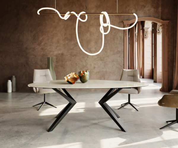 Jídelní stůl Edge Oval 220x120 keramický Iris FMG Onice Oro Zenthara hranatý kov černý - Image 2