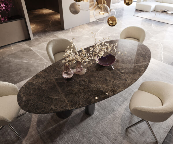 Jídelní stůl Edge Oval 280x130 Keramický Laminam®Emperador Extra Lucidato Tmavě hnědá Troa Nerezová ocel Grafitová - Image 3