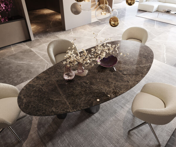 Jídelní stůl Edge Oval 280x130 keramický Laminam®Emperador Extra Lucidato tmavě hnědý Pilier nerezová ocel grafitová - Image 3