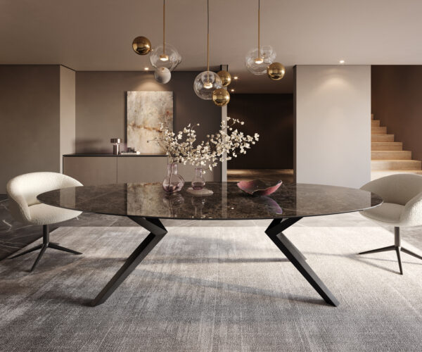 Jídelní stůl Edge Oval 280x130 Keramický Laminam®Emperador Extra Lucidato Tmavě hnědý Zenthara hranatý Kovový Černý - Image 2
