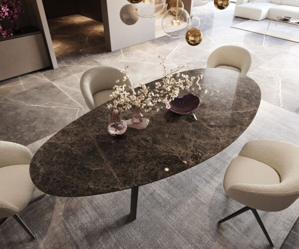 Jídelní stůl Edge Oval 280x130 Keramický Laminam®Emperador Extra Lucidato Tmavě hnědý Zenthara hranatý Kovový Černý - Image 3