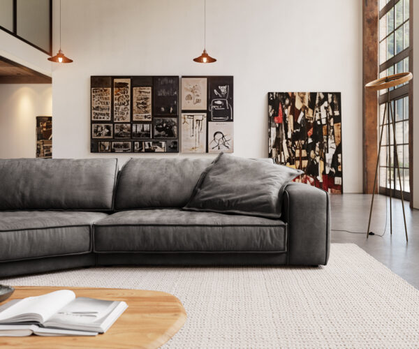 Velká pohovka Snoosh 400x150 cm z mikrovlákna černá vintage recamiere levá - Image 2
