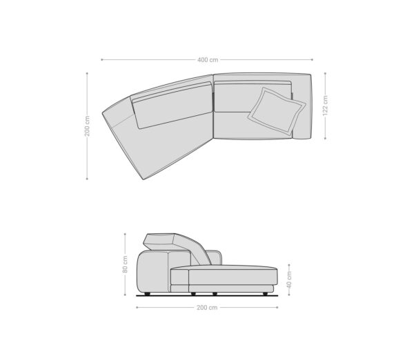 Velká pohovka Snoosh 400x150 cm strukturovaná látka měkká šedá rekamera levá - Image 7
