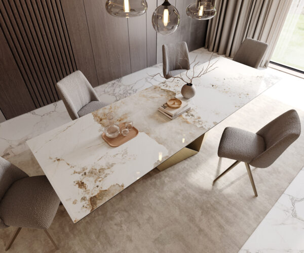 Jídelní stůl Edge 300x100 keramický Minas Melange bílo-béžový Prisma Metallic Gold - Image 4