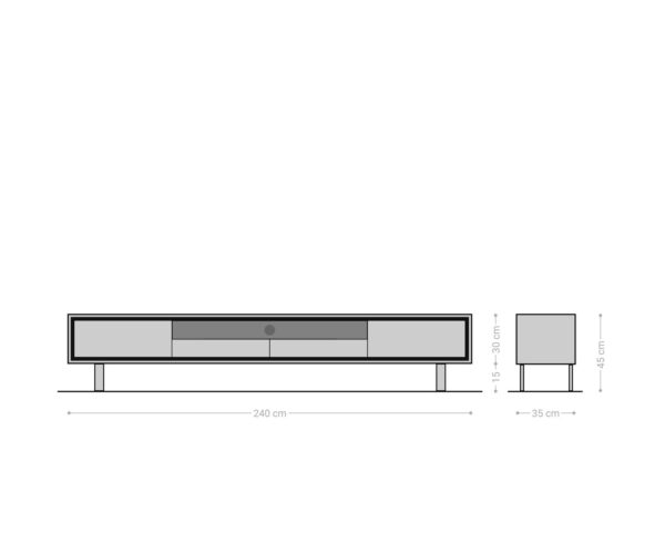 Nízká skříňka Stonegrace 240 cm přírodní dub 2 dvířka 2 zásuvky 1 přihrádka čtvercová základna kartáčovaná nerezová ocel - Image 7