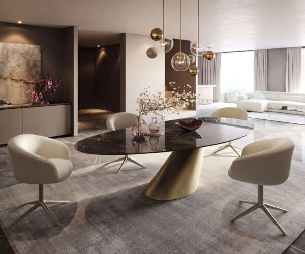 Jídelní stůl Edge Oval 280x130 Keramický Laminam® Emperador Extra Lucidato Tmavě hnědý Cono Metallic Gold - Image 6