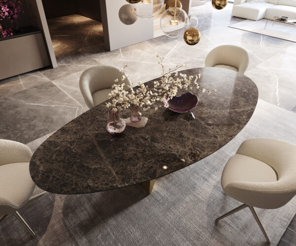 Jídelní stůl Edge Oval 280x130 Keramický Laminam® Emperador Extra Lucidato Tmavě hnědá Origami Metallic Gold - Image 3