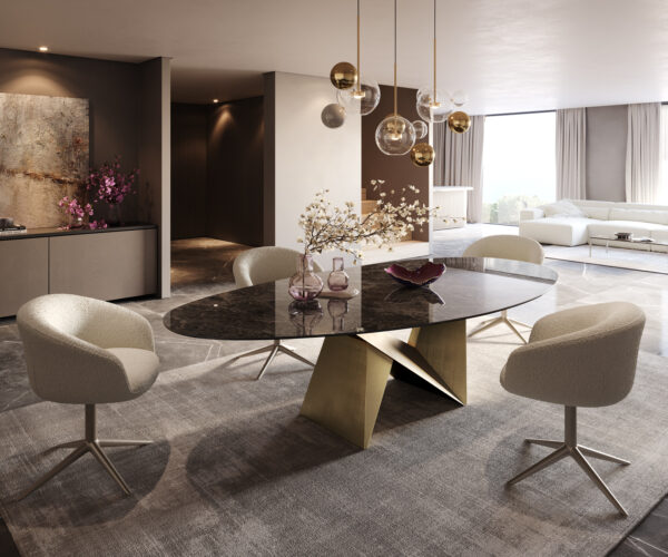 Jídelní stůl Edge Oval 280x130 Keramický Laminam® Emperador Extra Lucidato Tmavě hnědá Origami Metallic Gold - Image 6