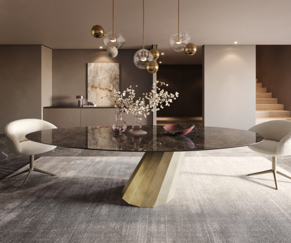 Jídelní stůl Edge Oval 280x130 Keramický Laminam® Emperador Extra Lucidato Tmavě hnědá Parabola Metallic Gold - Image 2