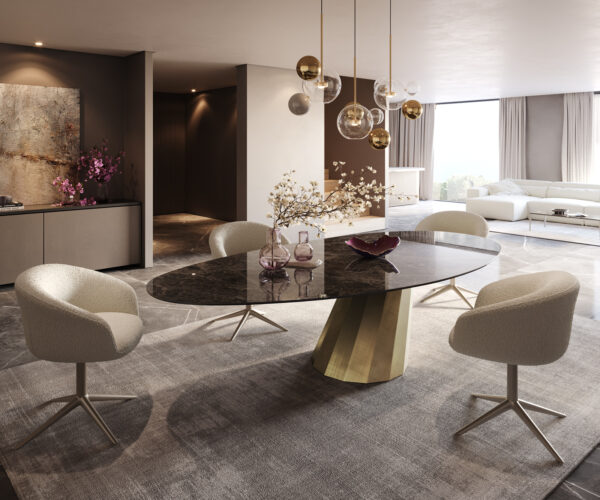 Jídelní stůl Edge Oval 280x130 Keramický Laminam® Emperador Extra Lucidato Tmavě hnědá Parabola Metallic Gold - Image 6