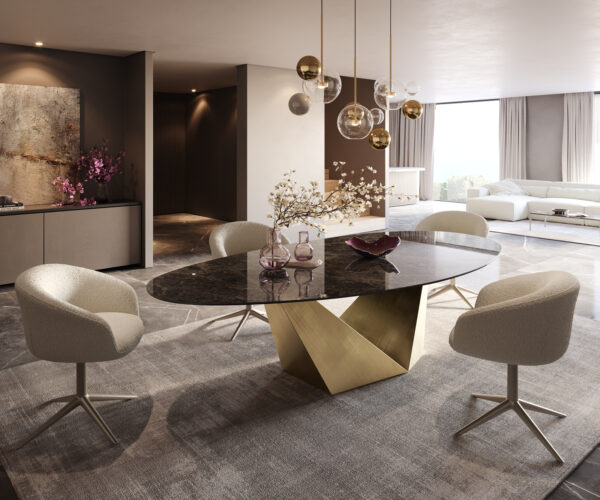 Jídelní stůl Edge Oval 280x130 Keramický Laminam® Emperador Extra Lucidato Tmavě hnědá Prisma Metallic Gold - Image 6