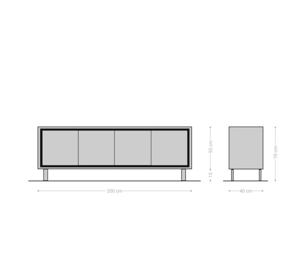 Příborník Stonegrace 200 cm přírodní dub 4 dvířka podstavec čtvercový kartáčovaná nerezová ocel - Image 6