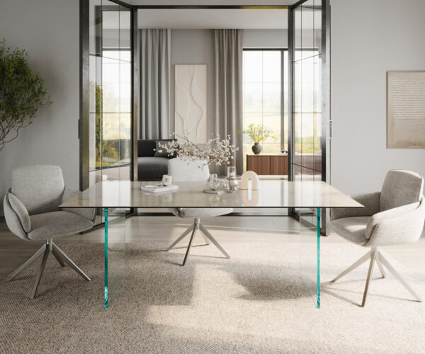 Jídelní stůl Edge 200x100 keramický Laminam® Onice Oro ?skleněný rám - Image 2