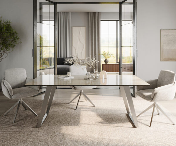 Jídelní stůl Edge 200x100 keramický Laminam® Onice Oro ?nerezová ocel šikmý - Image 2