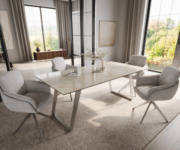Jídelní stůl Edge 200x100 keramický Laminam® Onice Oro ?nerezová ocel šikmý - Image 6