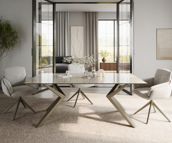 Jídelní stůl Edge 200x100 keramický Laminam® Onice Oro ?Zenthara hranatý kovový efekt povrch titanová úprava - Image 2