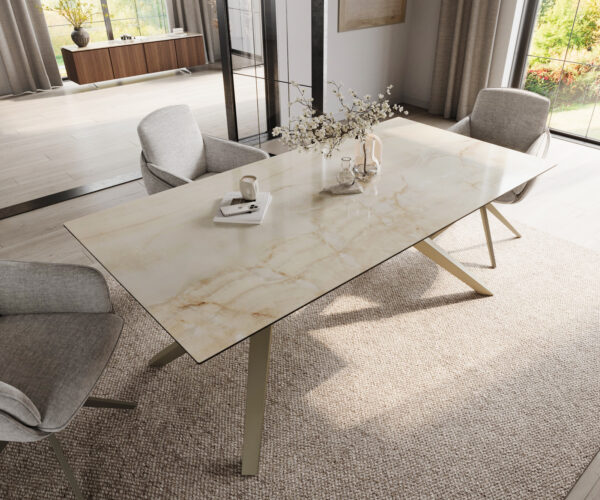 Jídelní stůl Edge 200x100 keramický Laminam® Onice Oro ?Zenthara hranatý kovový efekt povrch titanová úprava - Image 4