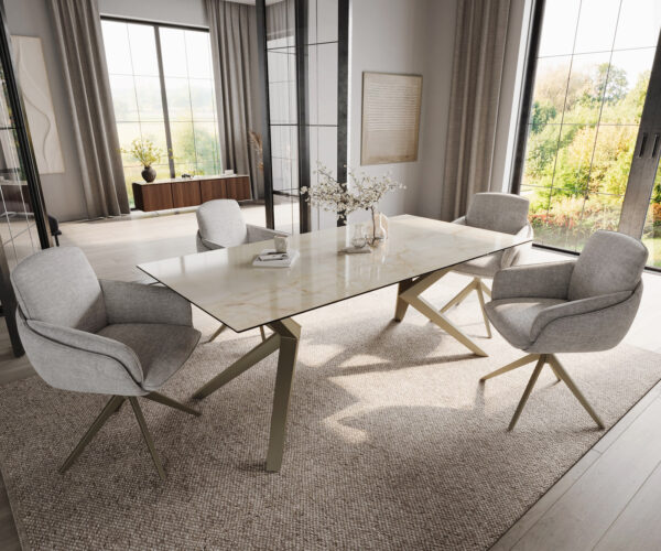 Jídelní stůl Edge 200x100 keramický Laminam® Onice Oro ?Zenthara hranatý kovový efekt povrch titanová úprava - Image 6