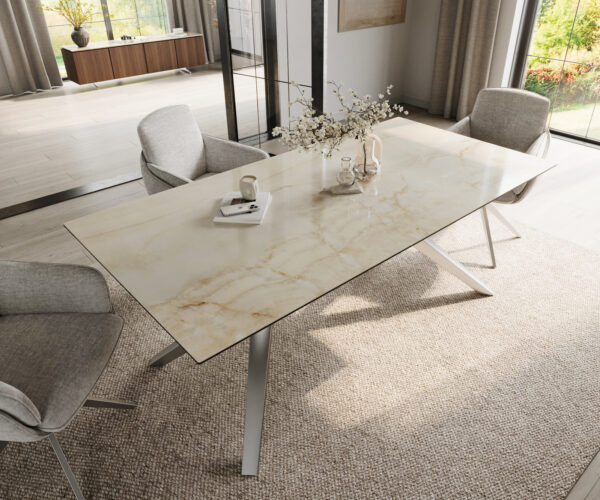 Jídelní stůl Edge 200x100 keramický Laminam® Onice Oro ?Zenthara úhlová nerezová ocel - Image 4