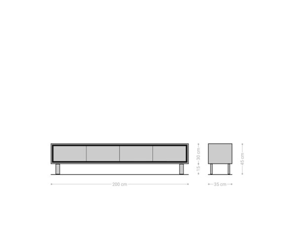 Nízká deska Stonegrace 200 cm přírodní dub 4 dvířka čtvercová základna kartáčovaná nerezová ocel - Image 6