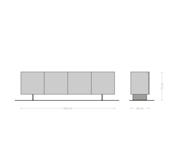 Příborník Aira 200 cm zlatá metalíza 4 dvířka plovoucí kov černá - Image 5