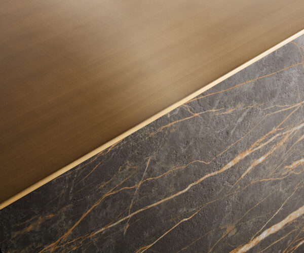 Příborník Yori 200 cm zlatá metalíza 2 dveře 3 zásuvky plovoucí kov černá keramika Laminam®Noir Desir hnědá - Image 3