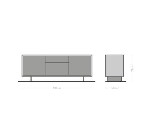Příborník Yori 200 cm zlatá metalíza 2 dveře 3 zásuvky plovoucí kov černá keramika Laminam®Noir Desir hnědá - Image 8