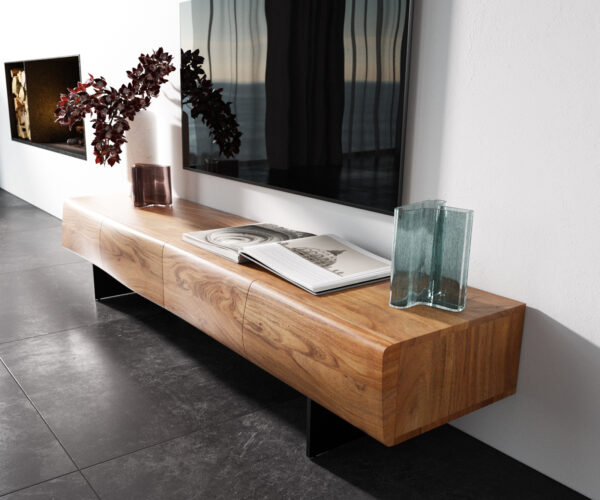 Lowboard New Live-Edge 175 cm přírodní akácie 4 dvířka podstavec plovoucí kov černý - Image 2