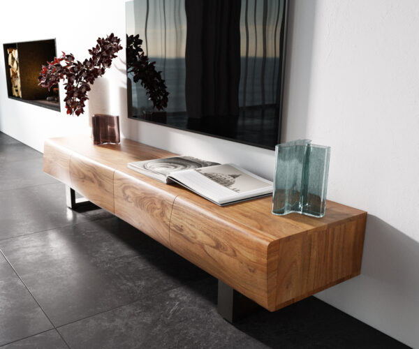 Lowboard New Live-Edge 175 cm přírodní akácie 4 dvířka běhoun kartáčovaná nerezová ocel - Image 2
