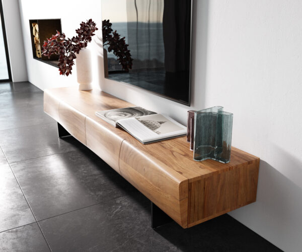 Lowboard New Live-Edge 200 cm přírodní akácie 4 dvířka podstavec plovoucí kov černý - Image 2