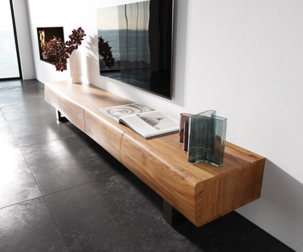 Lowboard New Live-Edge 240 cm přírodní akácie 4 zásuvky běhoun kartáčovaná nerezová ocel - Image 2