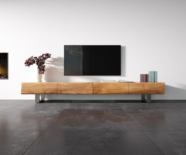 Lowboard New Live-Edge 240 cm přírodní akácie 4 zásuvky běhoun kartáčovaná nerezová ocel - Image 4