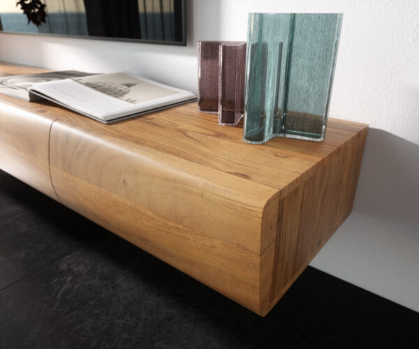 Lowboard New Live-Edge 240 cm přírodní akácie 4 dvířka 1 přihrádka podstavec plovoucí kov černý - Image 5