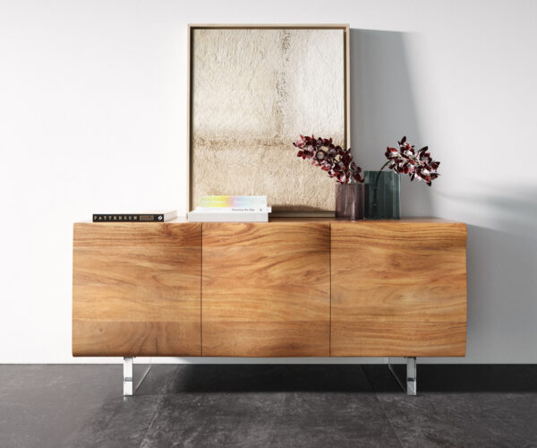 Příborník New Live-Edge 145 cm přírodní akácie 3 dvířka akrylová základna - Image 4