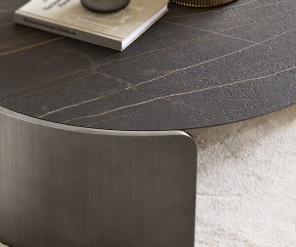 Konferenční stolek Haru 90x35 cm keramika Laminam® Noir Desir hnědá metalická stříbrná - Obrázek 3