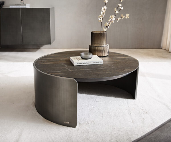 Konferenční stolek Haru 90x35 cm keramika Laminam® Noir Desir hnědá metalická stříbrná - Obrázek 5