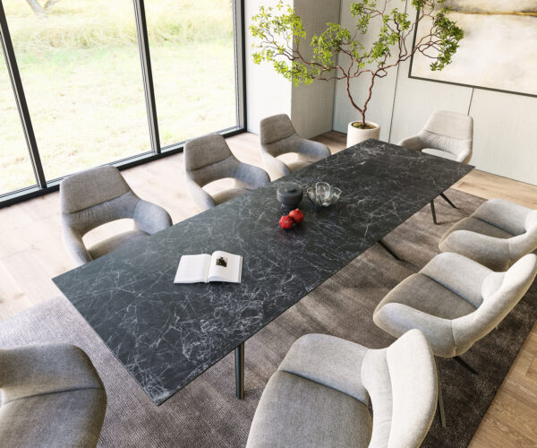 Jídelní stůl Edge 300x100 keramický Laminam®Nero Greco antracit Estelar kulatý kovový černý - Image 4