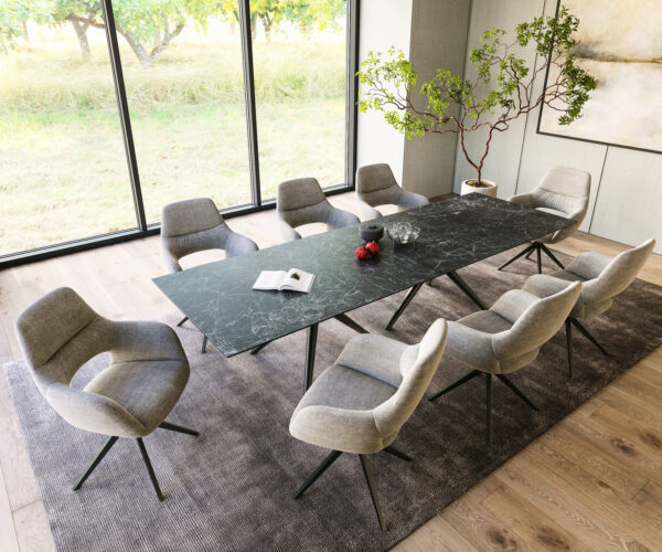 Jídelní stůl Edge 300x100 keramický Laminam®Nero Greco antracit Estelar kulatý kovový černý - Image 6