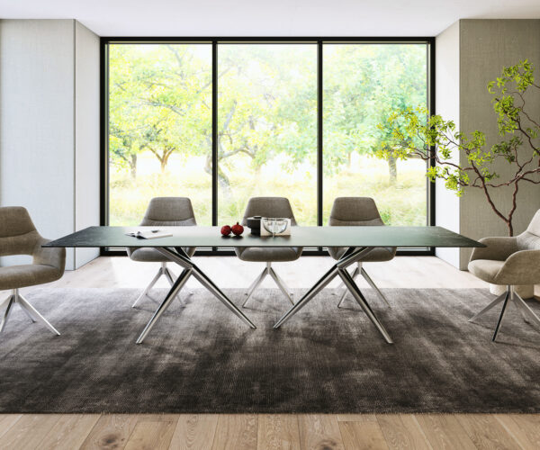Jídelní stůl Edge 300x100 keramický Laminam®Nero Greco antracitový Estelar kulatý nerezová ocel - Image 2
