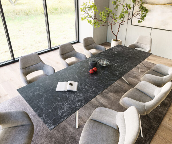 Jídelní stůl Edge 300x100 keramický Laminam®Nero Greco antracitový Estelar kulatý nerezová ocel - Image 4
