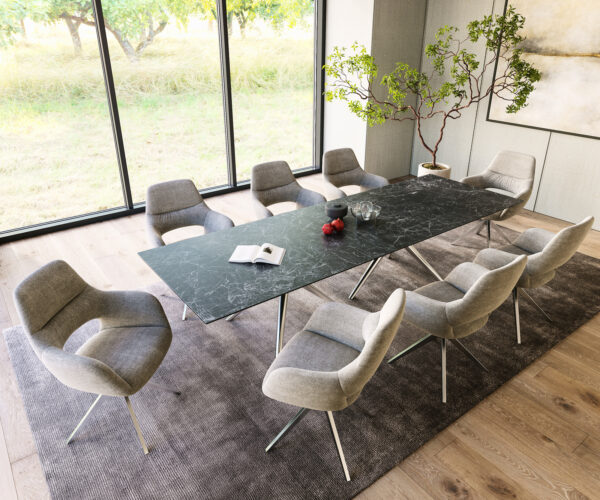 Jídelní stůl Edge 300x100 keramický Laminam®Nero Greco antracitový Estelar kulatý nerezová ocel - Image 6