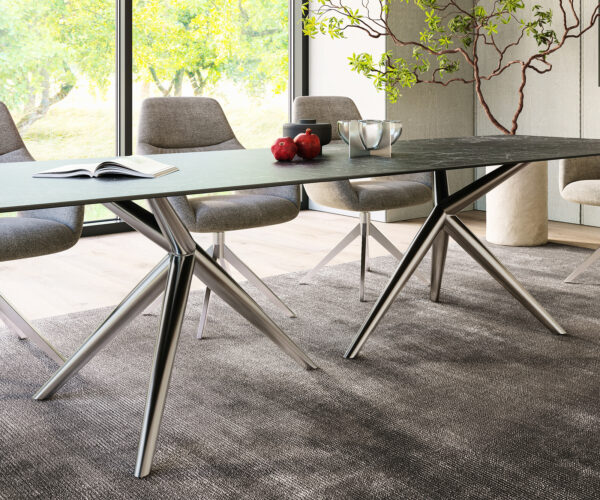 Jídelní stůl Edge 300x100 keramický Laminam®Nero Greco antracitový Estelar kulatý nerezová ocel - Image 7