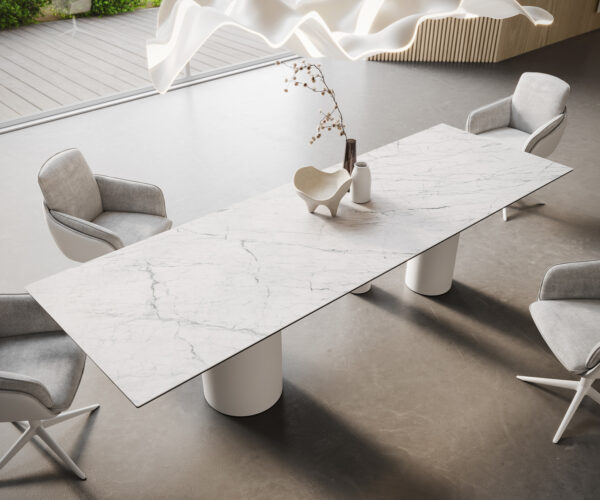 Jídelní stůl Edge 300x100 Keramický Laminam®Statuarietto White Troa Metal White - Image 2
