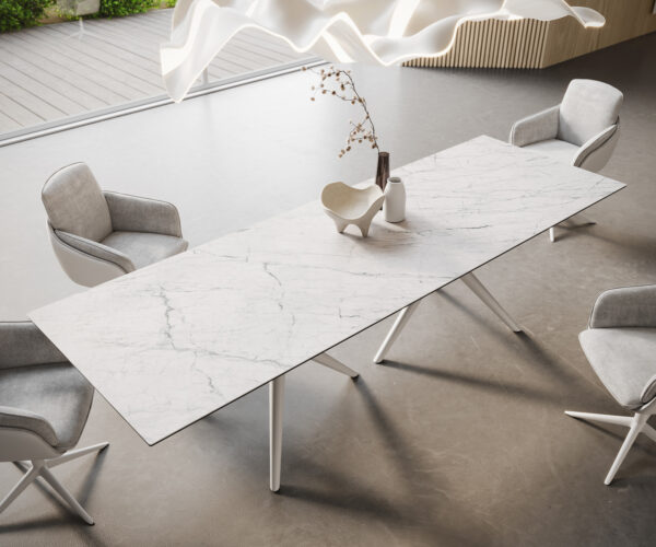 Jídelní stůl Edge 300x100 keramický Laminam®Statuarietto bílý Estelar kulatý kovový bílý - Image 2