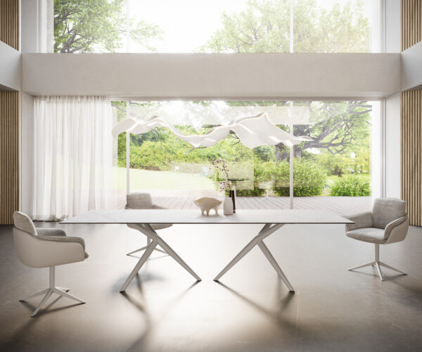 Jídelní stůl Edge 300x100 keramický Laminam®Statuarietto bílý Estelar kulatý kovový bílý - Image 4